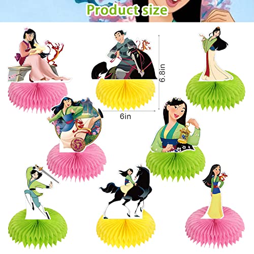 Mulan Party Decorations Honeycomb Centerpiece, 8 Pieces Mulan Princess Theme 3D Double Side Cake Toppers Table Centerpieces, Mulan Photo Backdrop For Kids Birthday Party Decorations #TOP1
