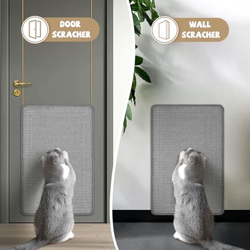 Image of Graciadeco Gray Cat Scratching Mat Sisal, 2 Packs Sisal Fabric Large Cat Scratching Pad for Indoor Cats with Adhesive Hook Loop Tape, Wall Scratchers for Indoor Cats 23.6 inch x 15.7 inch