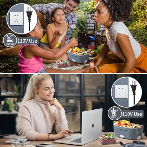 Image of Vingud Electric Lunch Box for Adults, Heated Lunch Box Food Warmer, 80W 1.5L Portable Heating Lunchbox for Men /Work /Car /Truck, 12V 24V 110V Lonchera Electrica Portatil Christmas White Elephant Gifts