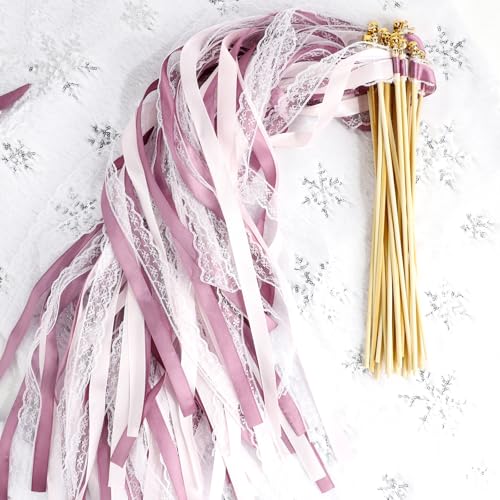 Baguettes de Mariage 30 Pièces Baguettes Ruban Banderoles avec Grand Cloches,Bâtons de Ruban pour Mariage,Wedding Wands pour Fête de Mariage Anniversaires,Fête...