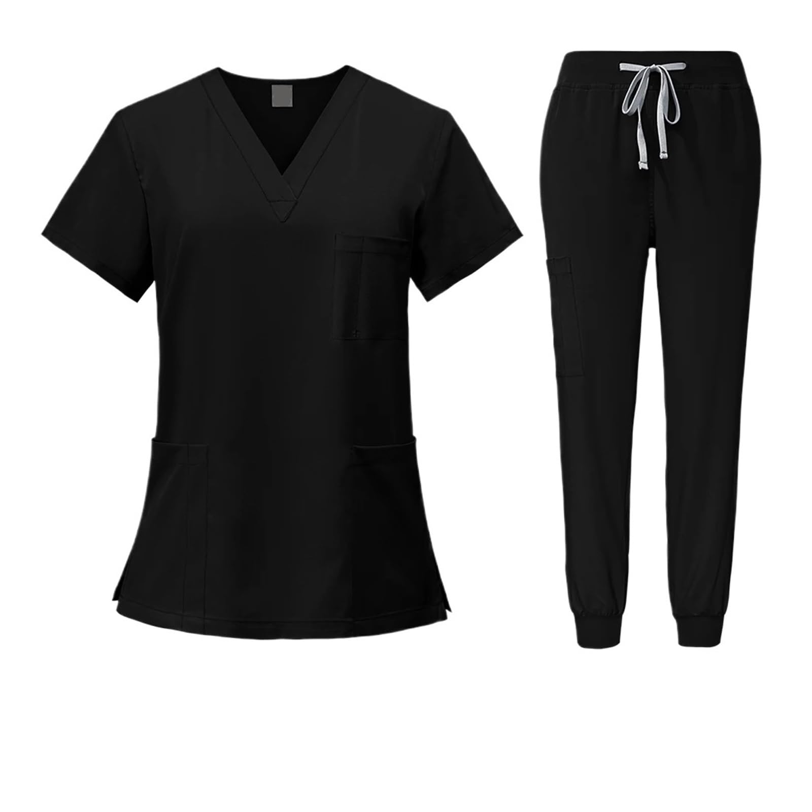 Chirurgische Uniformen, Damen-Pflege-Sets, Oberteil + Hose, Artikel, Uniform-Peelings, klinische Schönheitssalon-Krankenhausanzüge FüR Beauty Salon Klinik Krankenhaus(Black,S)