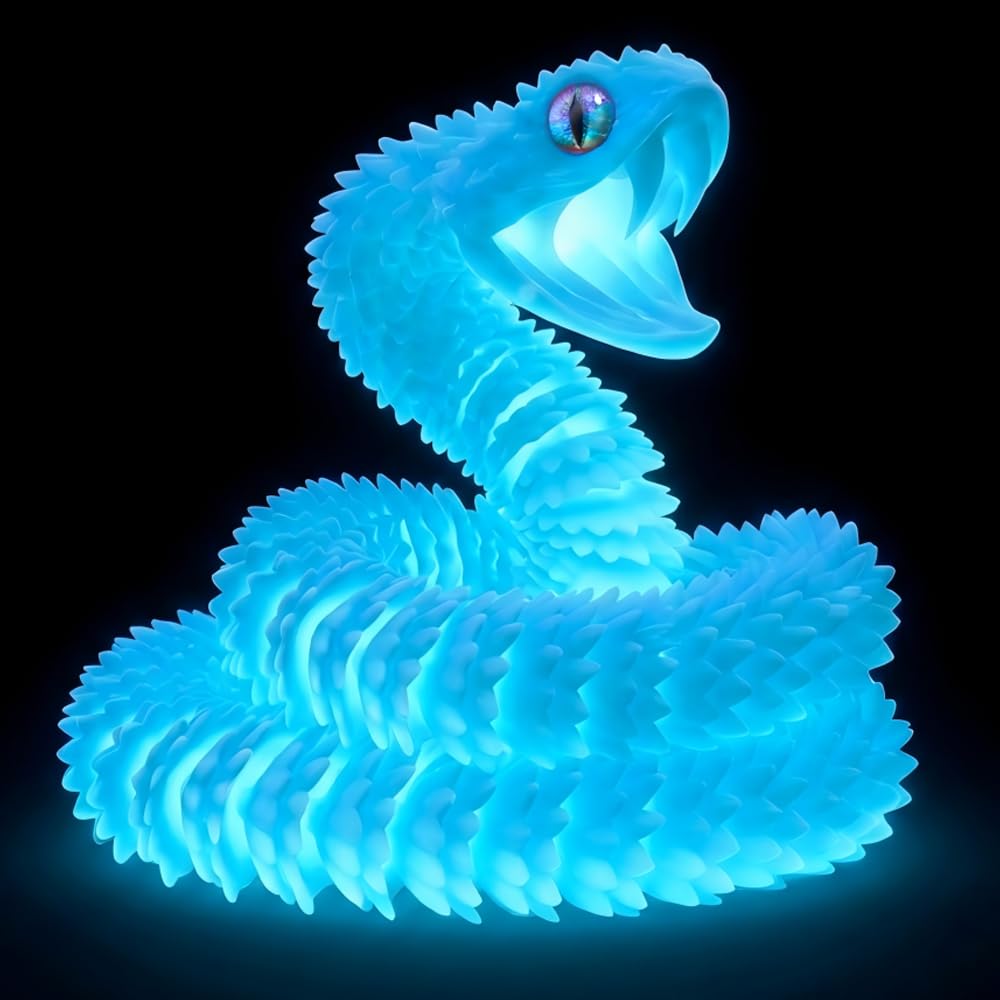 23-Inch Blue 3D Printed Glow Viper Snake Sculpture