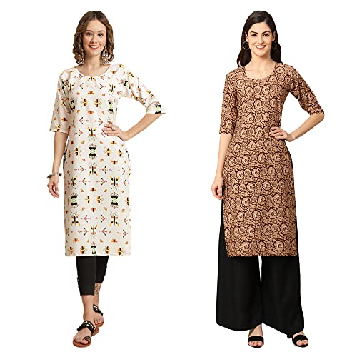 Image of Pinkmint Women's Crepe Digital Print Straight Kurta [Pack of 2]