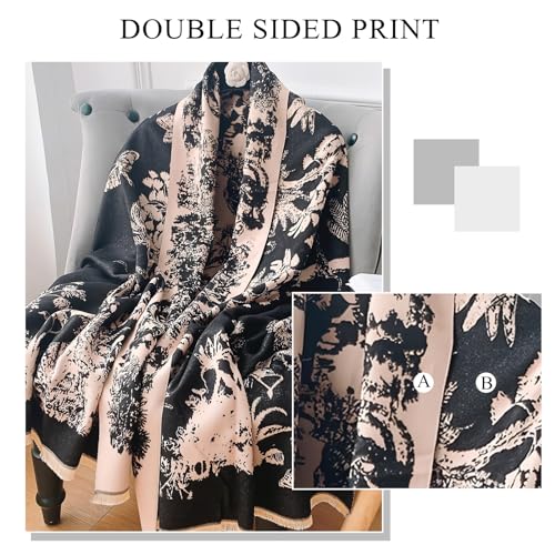 Warm Scarf Cashmere Shawl Women Rainforest Pattern Reversible Pashmina With Tassel Large Long Scarf Warm Wrap Stole4