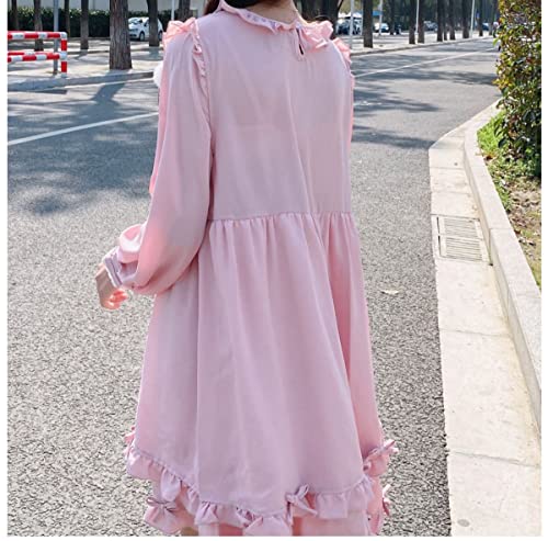 Lolita Cute Dresses for Teen Girls Long Sleeve Chiffon Sweet Kawaii Print Ruffle Casual Short Dress3
