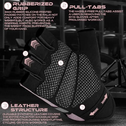 BEAST RAGE Fingerless Workout Gloves with Palm Protection, Breathable and Lightweight Gym Gloves for Weightlifting, Cycling, Pull Up (Pink, XL) - image 3