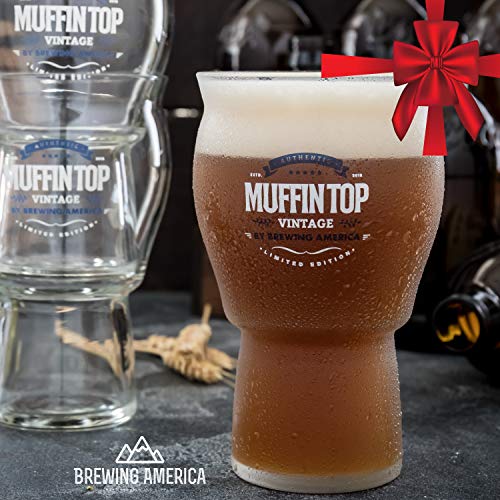 Beer Glasses - Nucleated Pint Glass - The Muffin Top Glass for Enhanced Taste of Beer and Cider - Tulip Shape and Nucleation for Better Tasting Beer, IPAs and Cider (Muffin Top Logo Single) - Thumbnail 4