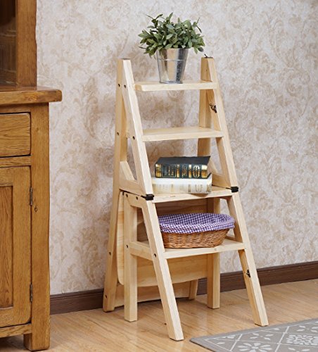 Escalier tabouret 4 marches pliable bois double usage intérieur dossier - 5