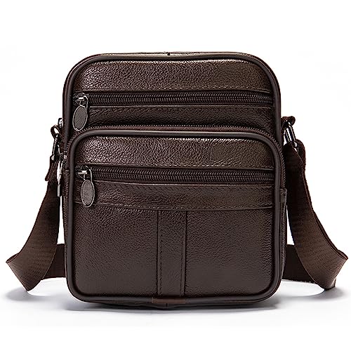 Small Messenger Bag Leather Men, Waterproof Cellphone Crossbody Bag, Smartphone Holster Zipper Pocket Shoulder Handbag Sling Bags Casual Travel Bag for Shopping Sport Fishing Camping Hiking Daily Use
