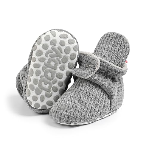 Image of HsdsBebe Unisex Newborn Baby Cotton Booties Non-Slip Sole for Toddler Boys Girls Infant Winter Warm Fleece Cozy Socks Shoes