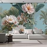 Carta Da Parati Panoramica in Seta 200x140cm, Carta Da Parati Frangipani Foglie Di Banana Decorazione Da Muro Piante E Fiori Tropicali per Soggiorno Camera Ristorante E Decorazione Da Parete, Verde