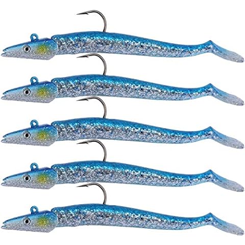 Soft Fishing Lure Soft Swimbaits Jigs Head Sinking Saltwater Freshwater soft plastic bass-3D Eyes-S Swimming Actions-5pcs Cover