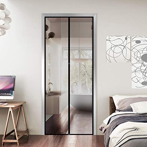 MAGZO Magnetic Screen Door Fit Door Size 32 x 80 Inch, Screen Size 34" x 81" Strong Magnet Door Mesh with Reinforced Hook & Loop for Patio Door, Front Door, Doorway, Black - Thumbnail 7