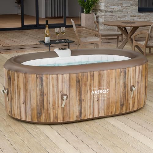 Arebos Vasca idromassaggio | Gonfiabile | Indoor & Outdoor | 190x120 cm ovale | 2 persone | 90 getti di massaggio | con riscaldamento | 550 litri | Incl. copertura | Bubble Spa & Wellness Massage