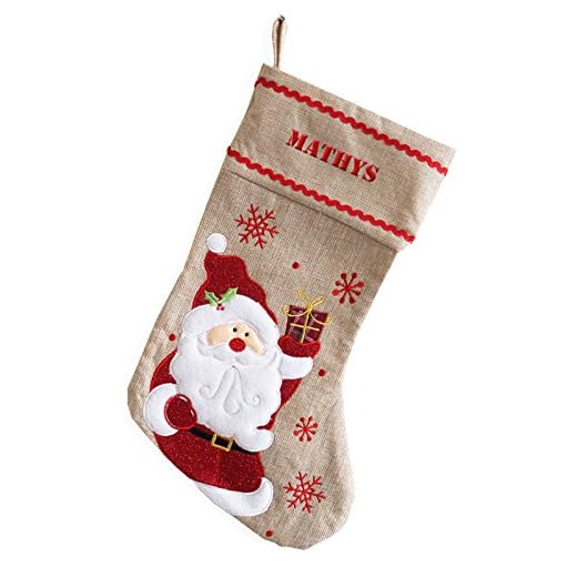 Amikado Chaussette de Noël Papa Noël en Lin personnalisée d'un prénom