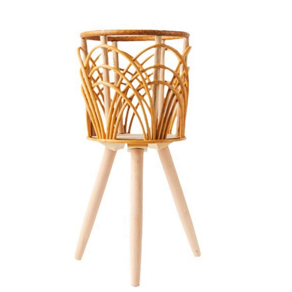Support de pot de fleurs tissé et tabouret en bois pour plante d'intérieur facile à installer