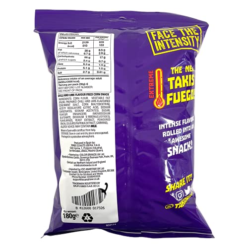 Takis Fuego Chips 180g Extreme Chill and Lime Flavoured Corn Snack