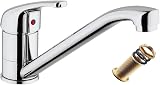 Rubinetto da cucina lavabo con miscelatore, con maniglia leva lunga e canna basso monocomando per lavello con kit tubo incluso, girevole orientabile a 360°, Ottone Cromato Anti-Corrosione.