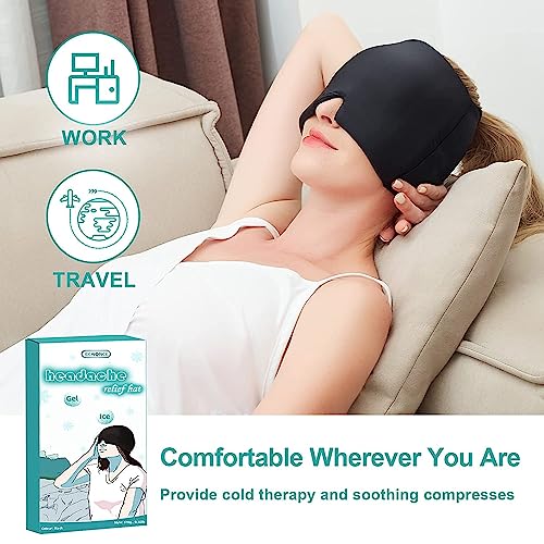 Image of Migraine Relief Cap for Migraines, Headaches, Sinuses, Tension Relief Headache Relief Cap for Men & Women Hot and Cold Therapy Relaxing Thermax Migraine Cap, Migrane Relaxing Cap - Black