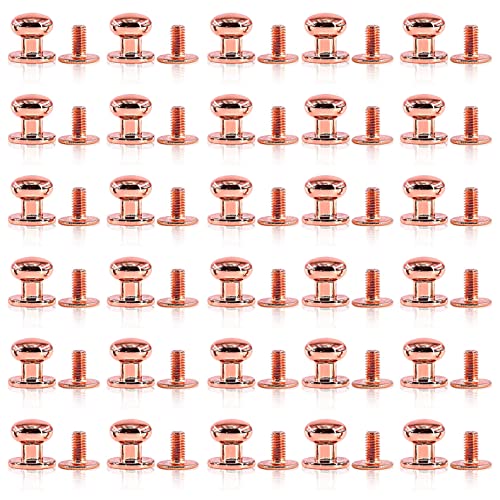 Inknote 125 Sets Chicago Screws Rose Gold Solid Round Head Button Tack Slotted Screws Nipple Rivet Studs Nail Rivets For Clothing Shoes Belts Bags Watchbands Dog Collars Diy Leather Craft Accessories cover