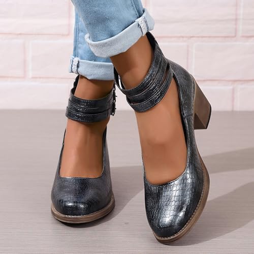 Womens Ankle Strap Chunky Heel Booties Ankle Strap Goth Buckle Back Zipper Pumps Dress Sandals Closed Toe Mary Janes Pumps2