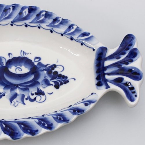 Gzhel Porcelain Serving Platter 'Fish' #TOP4
