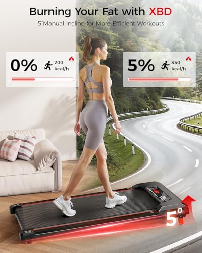 Image of Walking Pad with Incline,XBD Under Desk Treadmill for Home Small Office,2.5HP Low Noise Portable Treadmill with 330 Lbs Capacity,Remote Control and LED Display