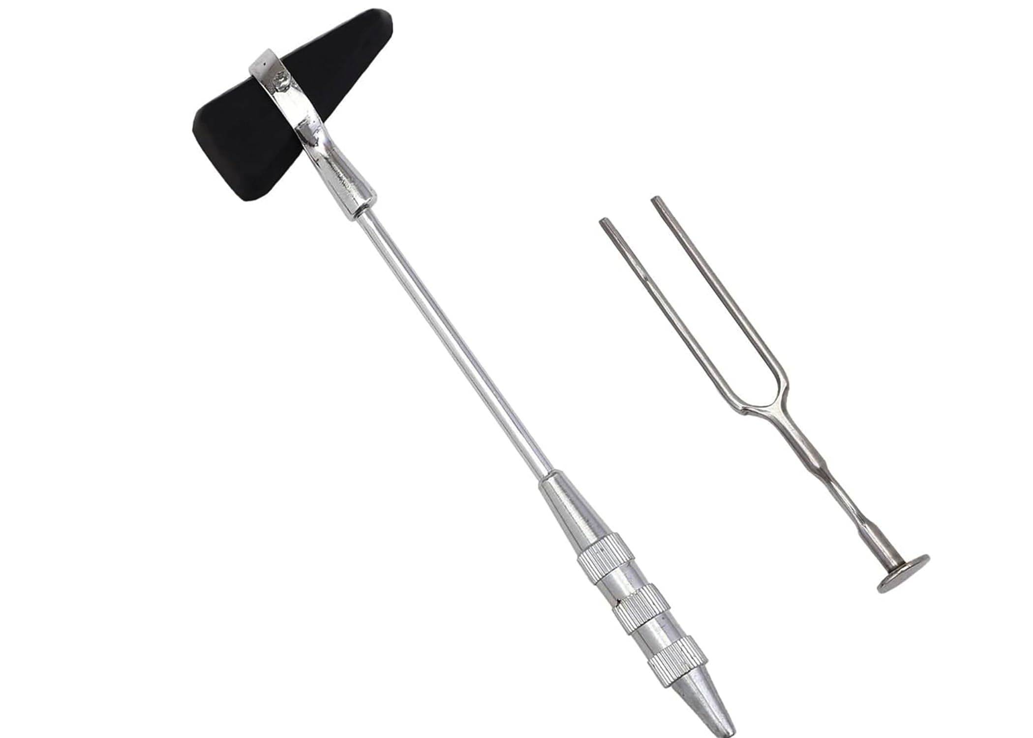 Chrome Plated Percussion Knee Hammer Taylor Model, Tuning Fork, Dirt Scoop Tool with Handle, Set of 2 (KNEE HAMMER + 512 TUNING FORK)