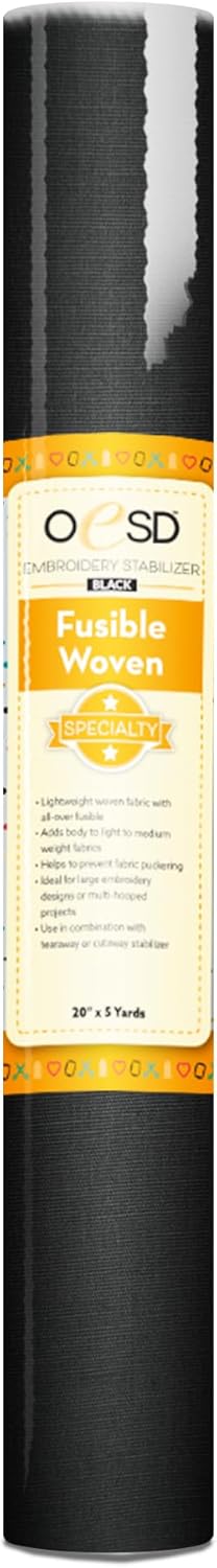OESD Fusible Woven Cut Away Black Fabric Interfacing 20" x 5 Yd Roll