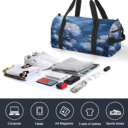 White Floral Landscape Gym Bag Duffle Bag for Travel Lightweight Carry On Tote Weekender Bags for Women Men4