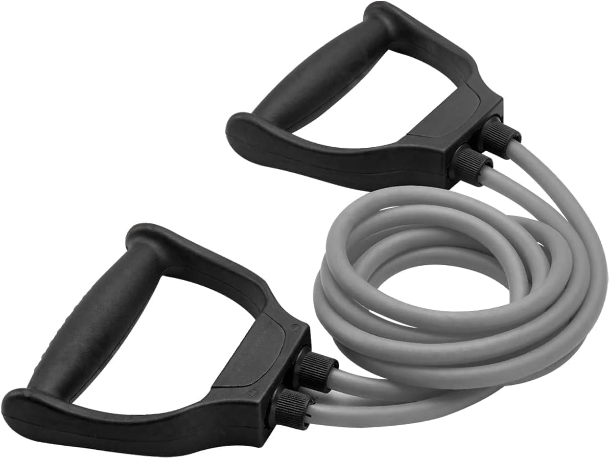 Toning Tube Resistance Band for Workout Back Set Exercise & Stretching Pull Up Bands for Home Exercise Bands Gym Men & Women. (Grey)-image-29
