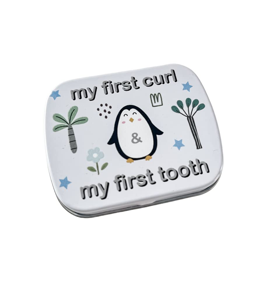 Maisie Moo Gifts Limited My First Curl My First Tooth Baby's Trinket Box Mini Keepsake Tin, Light Blue, 6cm x 5cm x 1.5cm