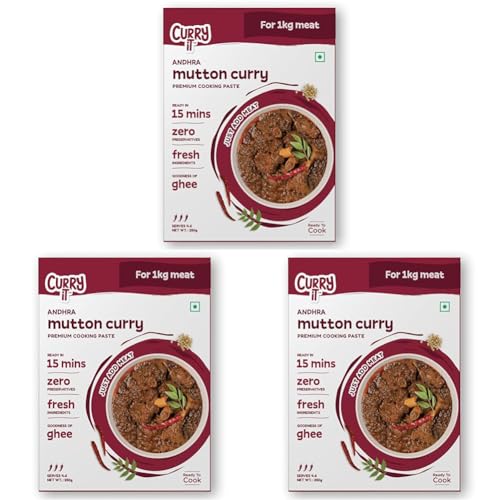 Image of CURRYiT Andhra Mutton Masala Curry Paste | Ready to Cook in 15 mins | Serves 6 | Just add Fresh Chicken, Mutton, Meat, Fish | Made with Ghee | No Preservatives | Eat with Rice | Indian Masala Gravy 250g