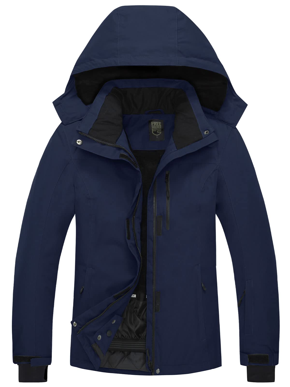FREE SOLDIER Women's Waterproof Ski Snow Jacket Fleece Lined Warm Winter Rain Jacket with Hood Fully Taped Seams