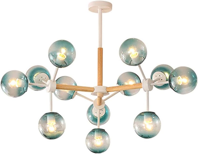Sputnik Chandelier 9 Lights Modern Solid Wood Ceiling Light Fixture Industrial Vintage Pendant Lighting Fixture for Kitchen Dining Room Living Room,Blue,12 Lights