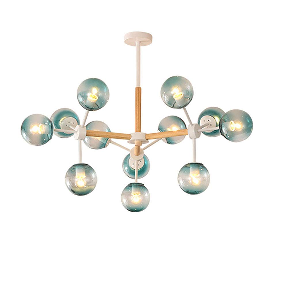 LYMSXAZOU Industrial Solid Wood Ceiling Light Fixture 9 Lights Design for Kitchen Dining Room & Living Vintage Blue Finish Modern Lighting Solution