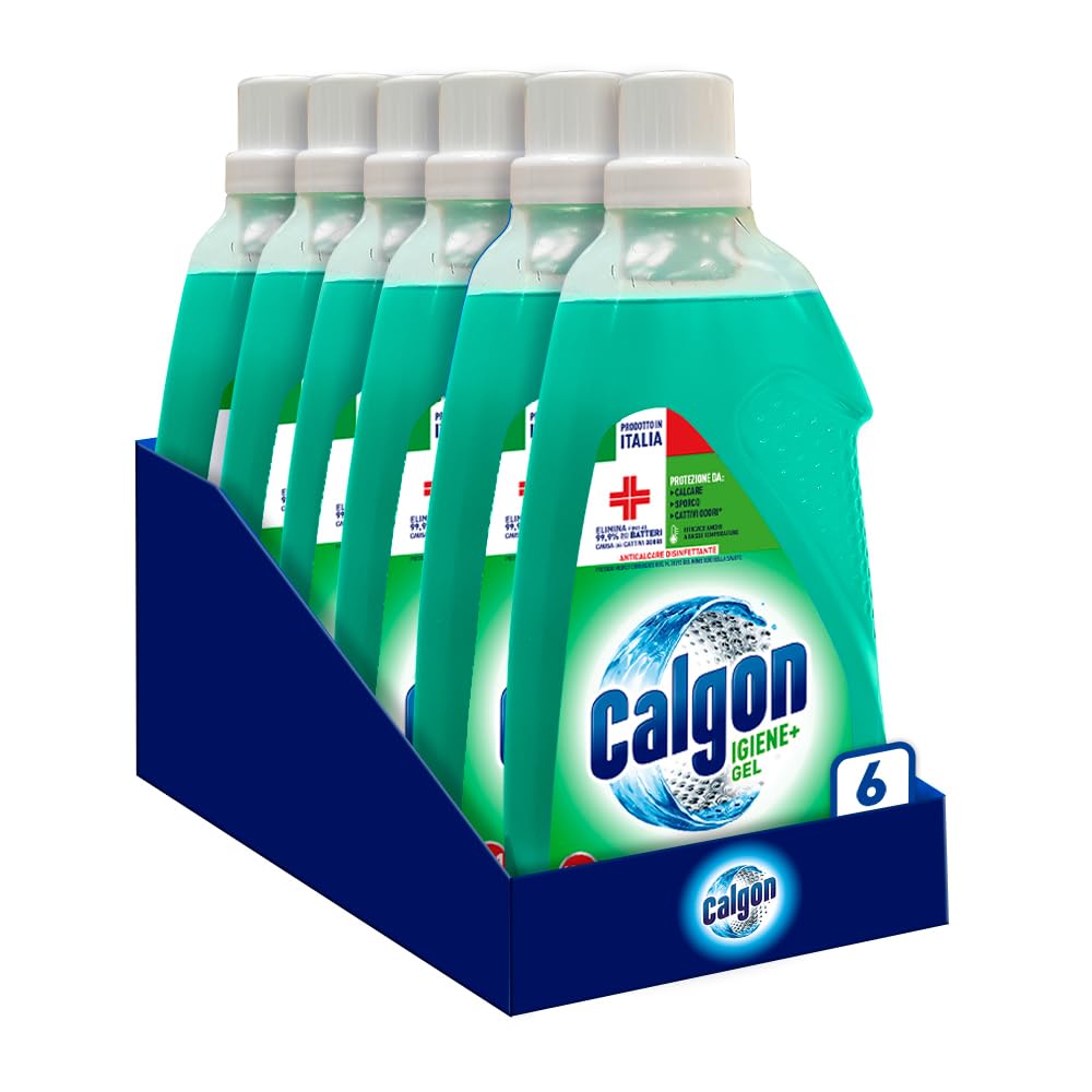 Calgon Gel Disinfettante Anticalcare Lavatrice Hygiene+, 6 Confezioni da 1500 ml di Anticalcare per Lavatrici, Additivo per una Protezione da Calcare, Corrosione, Sporco e Cattivi Odori