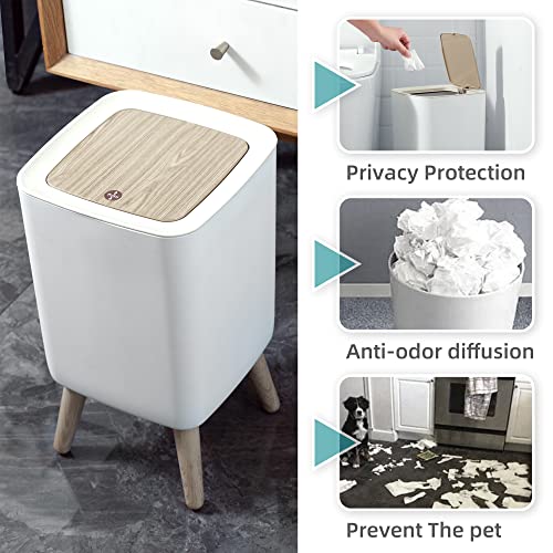 Bathroom Trash Can With Lid,2.6 Gallon Modern Office Trash Can For Near Desk Bedroom Garbage Can Waste Basket With Push Top,Nordic Small Trash Bin For Living Room, Toilet, Nursery,Dog Proof Trash Can, White #TOP2