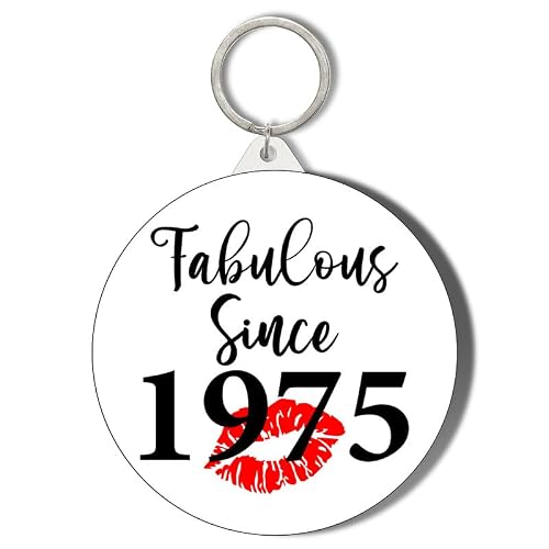 Gift Insanity White Happy Birthday Badge - Fabulous Since 1975 - Lipstick Design - 45Mm Short Chain Mirror Keyring