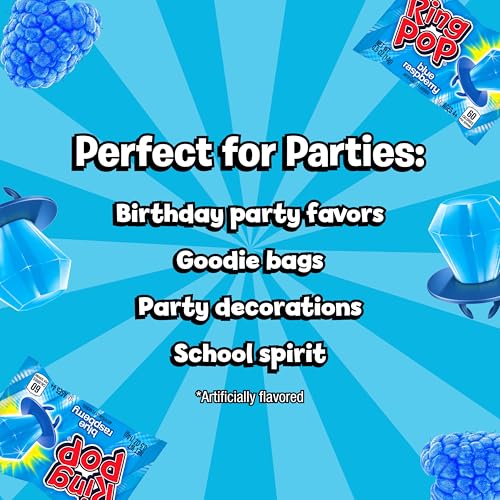 Image of Ring Pop Individually Wrapped Blue Raspberry 30 Count Bulk Lollipop Pack | Blue Raspberry Flavored Lollipop Suckers for Kids - Fun Candy Bulk for Gender Reveal Parties, Bachelorettes, & Party Favors