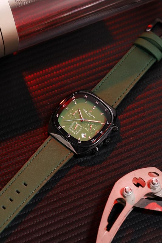 Image of Daniel Hechter Paris Bercy Collection Analog Quartz Watch for Men with Square Dial, Multifunction Sub-Dials, Date Display, Crystal Hour Markers and Leather Strap - DHM1001