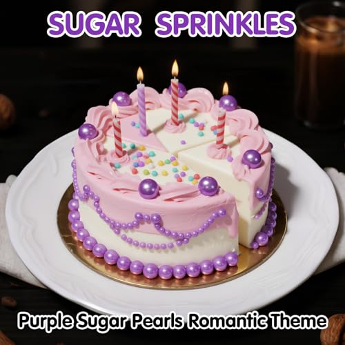 Image of Edible Purple Pearl Sprinkles for Cake Decorating,Pearls Sugar Sprinkle,130g /4.58oz Mix Size,Baking Edible Cake Decorations Candy,Cupcake Toppers,Cookie Decorating Donuts Ice Cream Toppings,Wedding Birthday Party Supplies