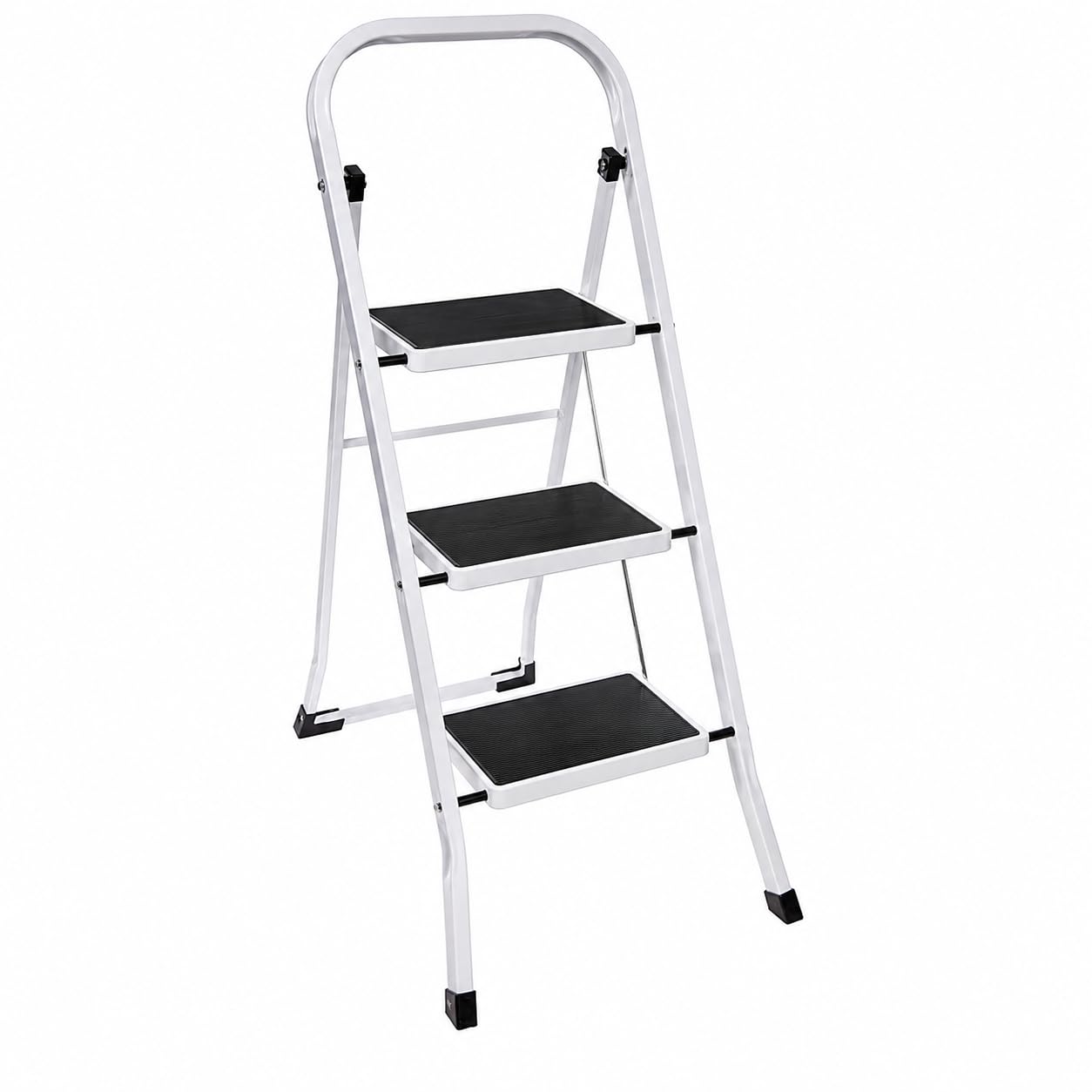 Marchepied Escabeau Pliable Métal 3 Marches Verrouillage de Sécurité Anse Rangement Facile Revêtement Anti-dérapant Charge Max 150kg - Blanc