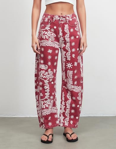 Kedera Women Casual Printed Barrel Jeans Wide Leg Denim Jeans 2025 Summer Trendy Baggy Pants Boyfriend Y2K Trousers2