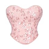 Style élégant : les hauts corsets pour femmes conçus avec des bonnets en pétales 3D, des paillettes, une structure osseuse de soutien, une fermeture à cordon garantissent que votre corset est toujours correctement fixé, les hauts corsets en maille sexy offrent des effets de mise en forme du ventre, d'enveloppement et de froncement, de sorte que vous ayez une belle silhouette de sablier, peu importe que vous le portiez avec n'importe quel type de vêtements.