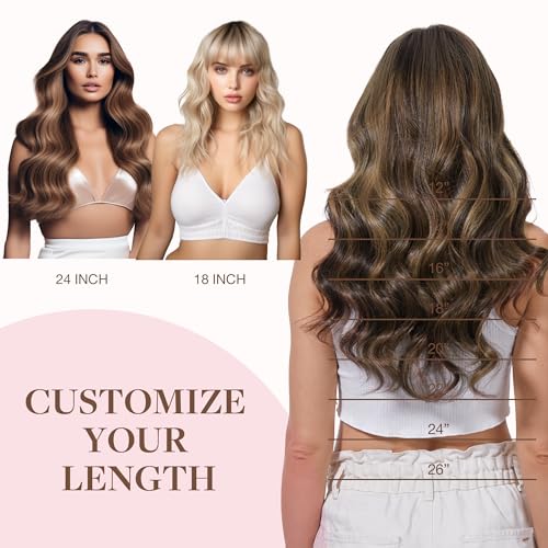 GOO GOO Wire Hair Extensions Human Hair, 2/6/2 Dark Brown with Chestnut Brown Balayage 16inch 95g, Invisible Wire Hair Extensions with Transparent, Seamless Fish Line Hairpiece