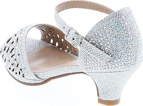 Link Fantastic-92K Girl's Rhinestone Cutout Buckle Ankle Strap Chunk Heel Sandals3