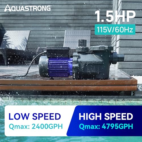 Image of Aquastrong 1.5HP In /Above Ground Pool Pump, Dual Speed, 115V, 4975GPH, High Flow, Powerful Self Primming Swimming Pool Pumps with Filter
