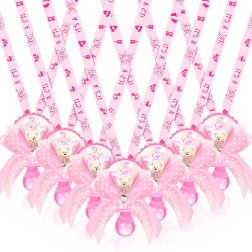 Hotop 36 Pcs Baby Shower Pacifier Necklace Cute Bear Acrylic Baby Party Favors Pacifier Charm Necklace for Girls Boys Shower Party Decoration Table Pieces(Pink,Girl)