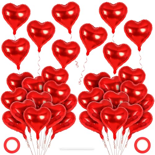50 Pcs Red Heart Balloons 10 Inch Heart Shape Foil Balloons Love Balloon Valentine Balloon for Birthday Party Wedding Engagement Party Baby Shower Valentine Day Decorations (Red)